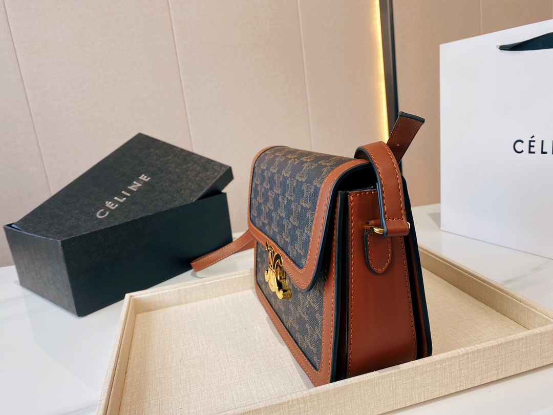 Celine Classique Triomphe Bag In Triomphe Canvas And Calfskin Tan 22Cm 191242Bz404Lu - Image 7