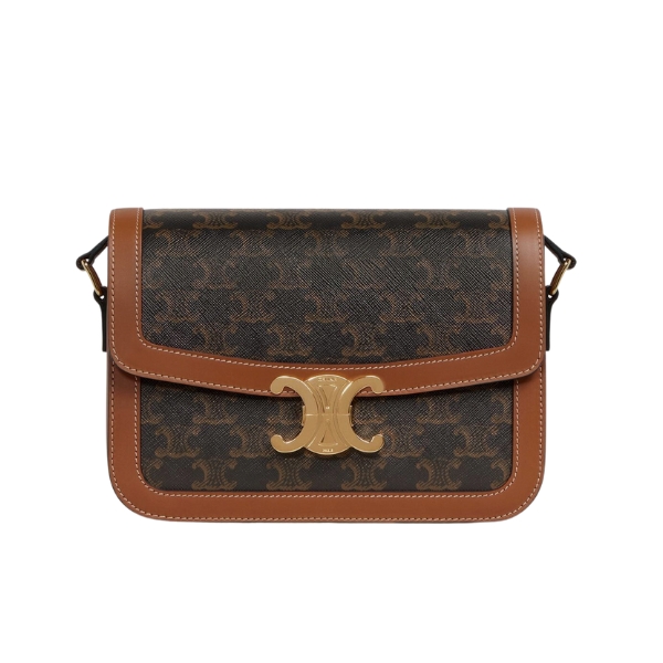 Celine Classique Triomphe Bag In Triomphe Canvas And Calfskin Tan 22Cm 191242Bz404Lu