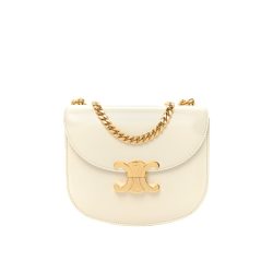 Celine Teen Chain Besace Triomphe In Shiny Calfskin White