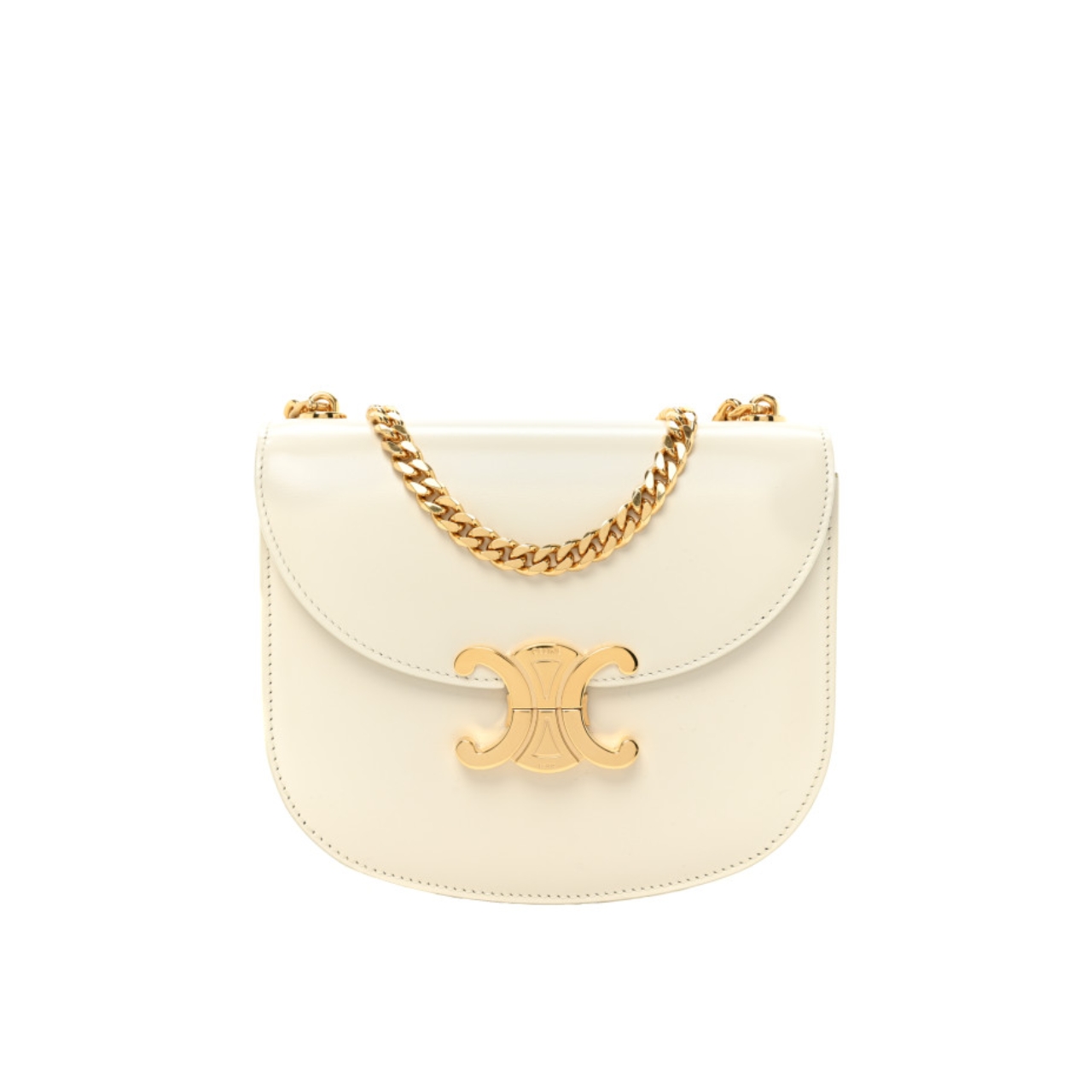 Celine Teen Chain Besace Triomphe In Shiny Calfskin White