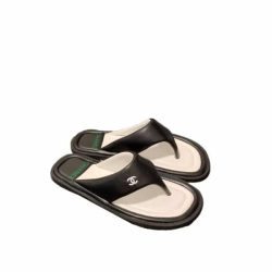 Chanel 22P Lambskin Padded Pool Thong Logo Black