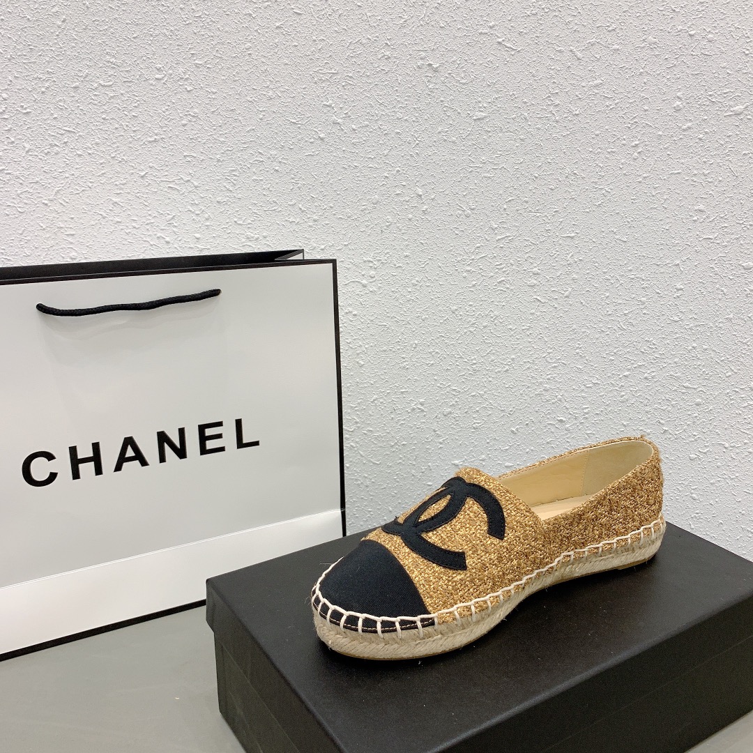Chanel Cc Espadrilles Tweed Slip On Crinkled Beige - Image 8