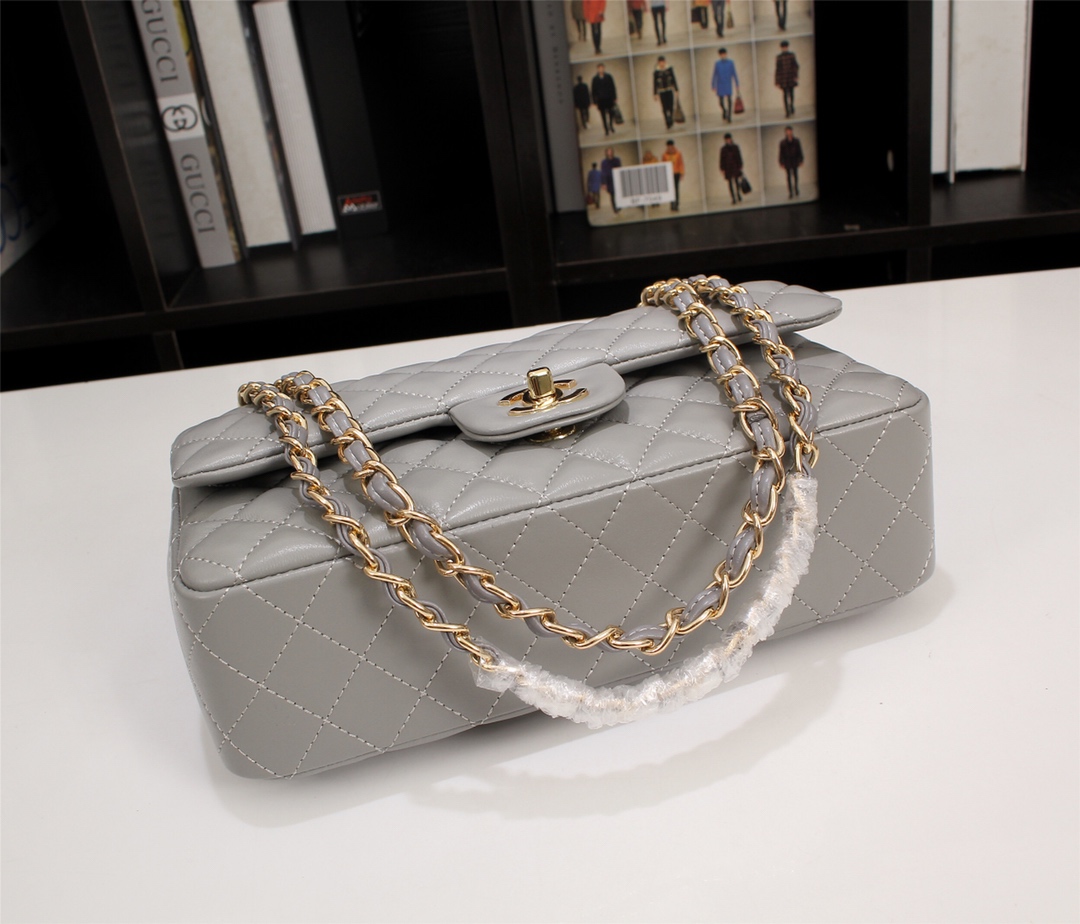 Chanel Classic Lambskin Flap Gray Gold Hardware 25Cm - Image 8