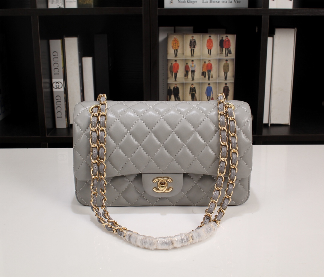 Chanel Classic Lambskin Flap Gray Gold Hardware 25Cm - Image 10