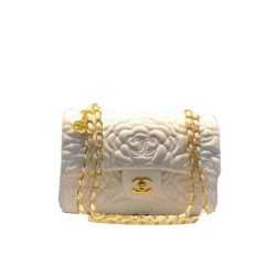 Chanel Flap Bag With Camellia Flower Chain White 26Cm