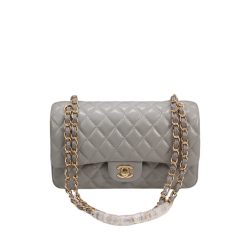 Chanel Classic Lambskin Flap Gray Gold Hardware 25Cm