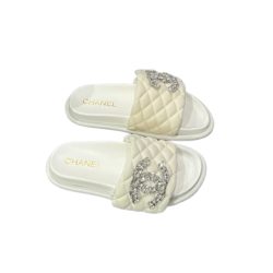 Chanel Cc Slippers Studded White