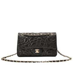 Chanel Flap Bag With Camellia Flower Chain Black 26Cm