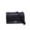 Chanel Boy Caviar Chevron Quilted Flap Bag Black 25Cm