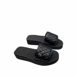 Chanel Cc Quilted Platform Slides Black
