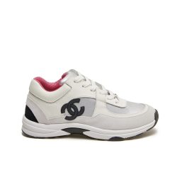Chanel Suede And Leather Cc Low Top Sneakers White Pink