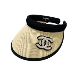 Chanel Straw CC Visor Hat Beige