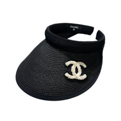 Chanel Straw Visor Hat Black