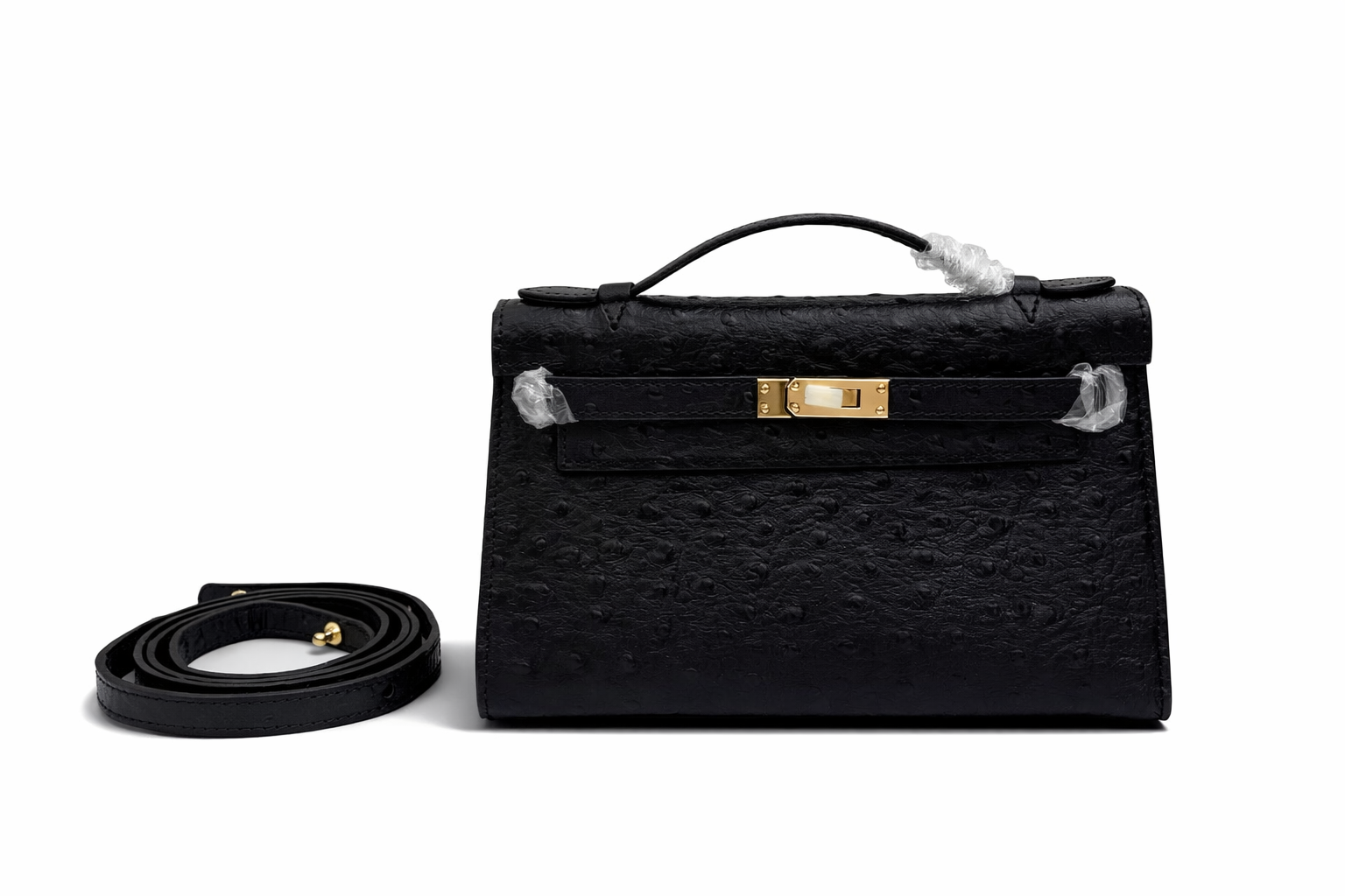 Hermès Kelly Pochette 22 Black Ostrich Gold Hardware - Image 2