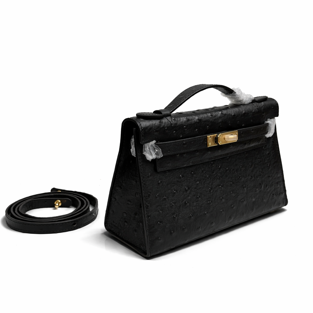 Hermès Kelly Pochette 22 Black Ostrich Gold Hardware - Image 4