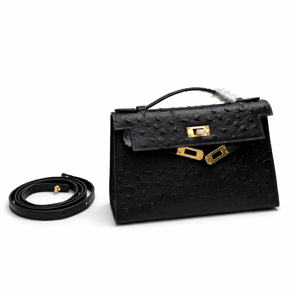 Hermès Kelly Pochette 22 Black Ostrich Gold Hardware - Image 3