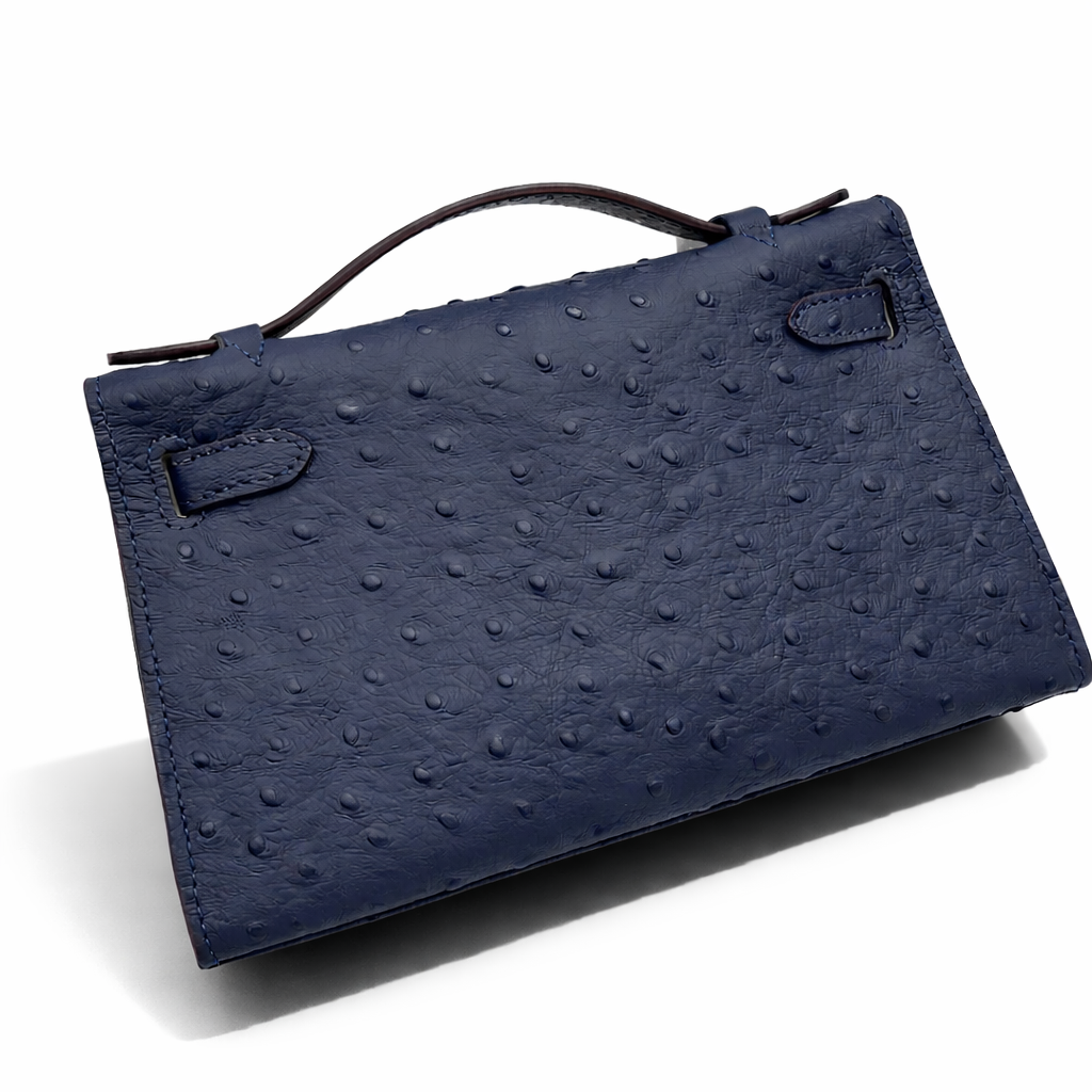Hermès Kelly Pochette 22 Bleu Iris Ostrich Gold Hardware - Image 3