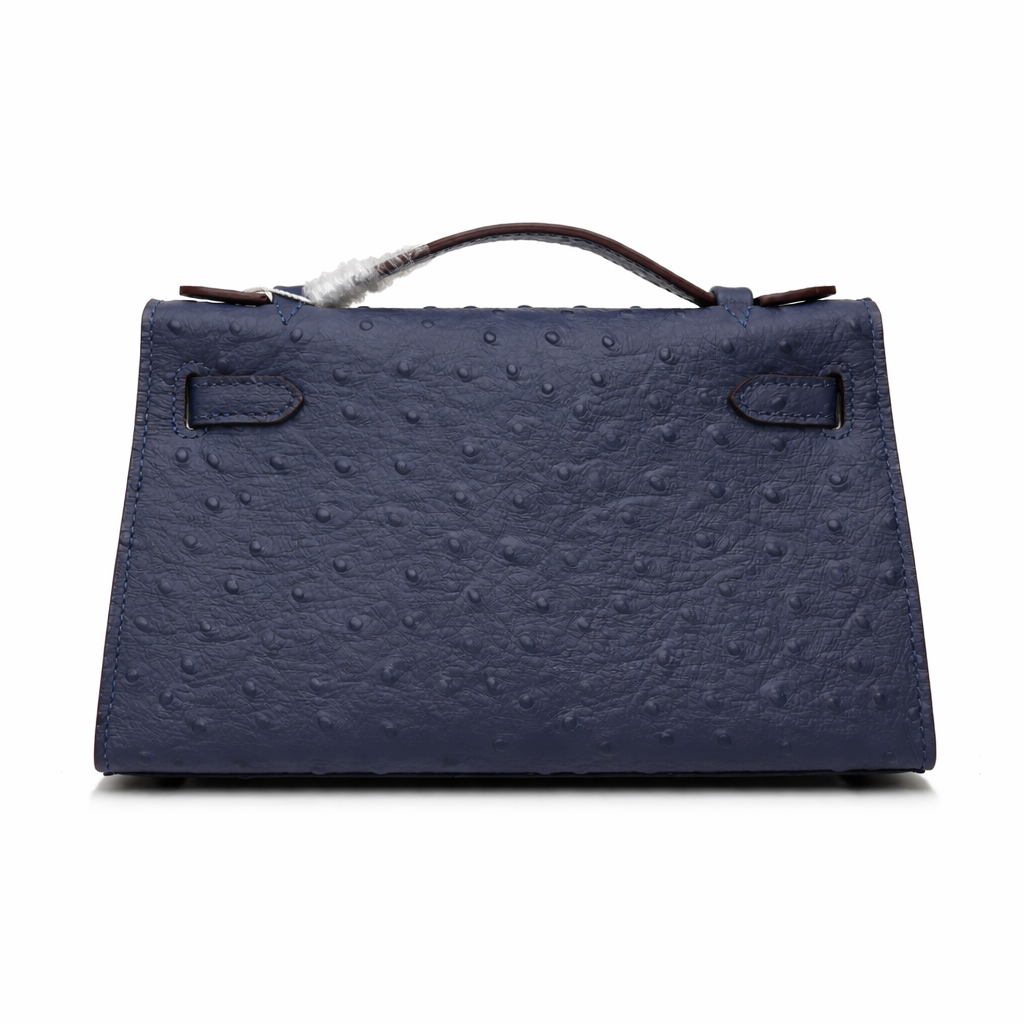 Hermès Kelly Pochette 22 Bleu Iris Ostrich Gold Hardware - Image 5