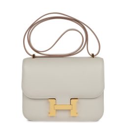 H Handbags Constance 18 Gris Perle Swift Gold Hardware