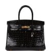 H Handbags Birkin 30 Black Shiny Niloticus Crocodile Gold Hardware