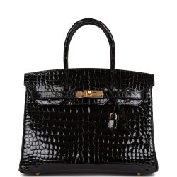 H Handbags Birkin 30 Black Shiny Niloticus Crocodile Gold Hardware
