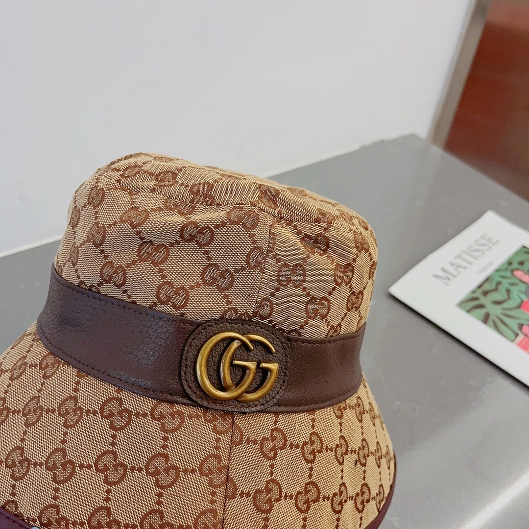 Gucci Canvas Bucket Hat With Doubleg Brown 576587 - Image 2