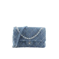 Chanel Cc Chain Flap Quilted Denim Jumbo Blue 25Cm