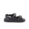 Chanel Cc Button Velcro Black Sandals Grained Calfskin Leather