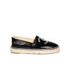 Chanel Embroidered Espadrille Leather Cap Toe Flats Black Cc