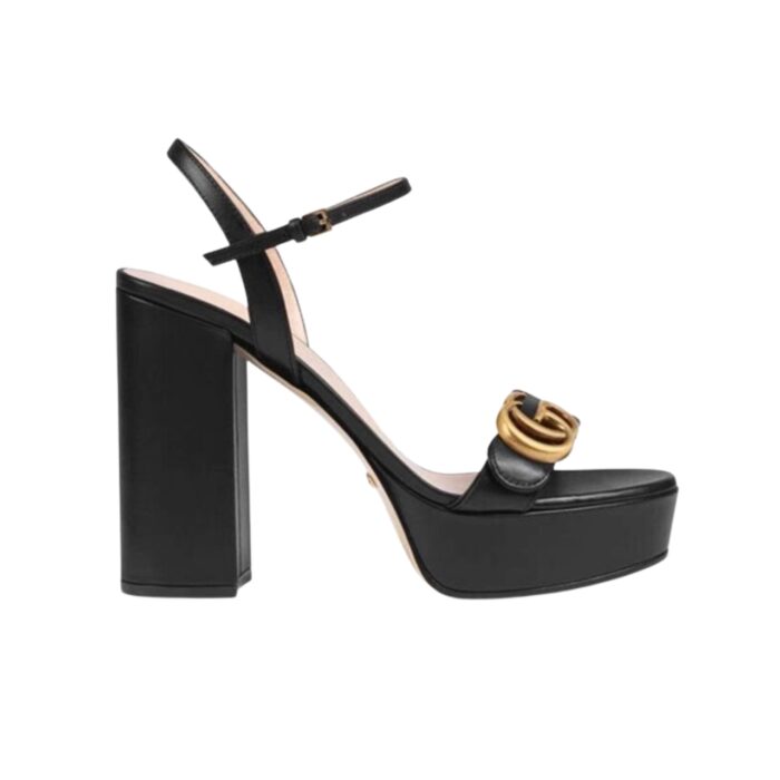 Gucci Gg Leather Heeled Sandal Black - Image 9
