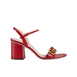 Gucci Double G Leather Mid Heel Sandal Red 453379 A3N00