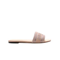 Dior Dway Slide Calfskin And Embroidered Cotton Nude  Kcq986Cey S21U