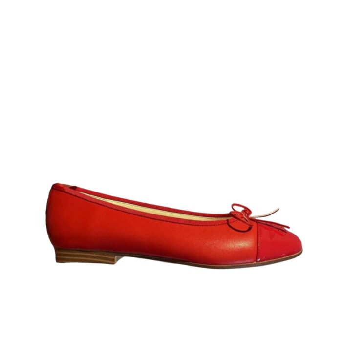 Chanel Cc Cap Toe Ballet Flats In Light Red Patent Leather - Image 8
