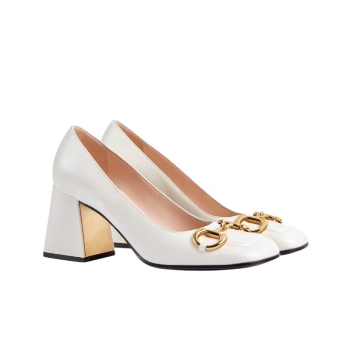 Gucci Women's Mid Heel Pump With Horsebit White - Image 8