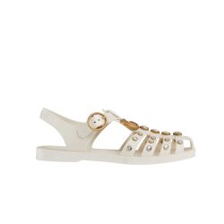 Gucci Rubber Crystal Embellishments Sandals White