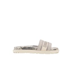 Dior Dway Toile De Jouy Embroidered Cotton Slide Sandals Gray
