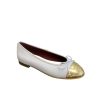 Chanel Leather Cap Toe Ballet Flats White Gold