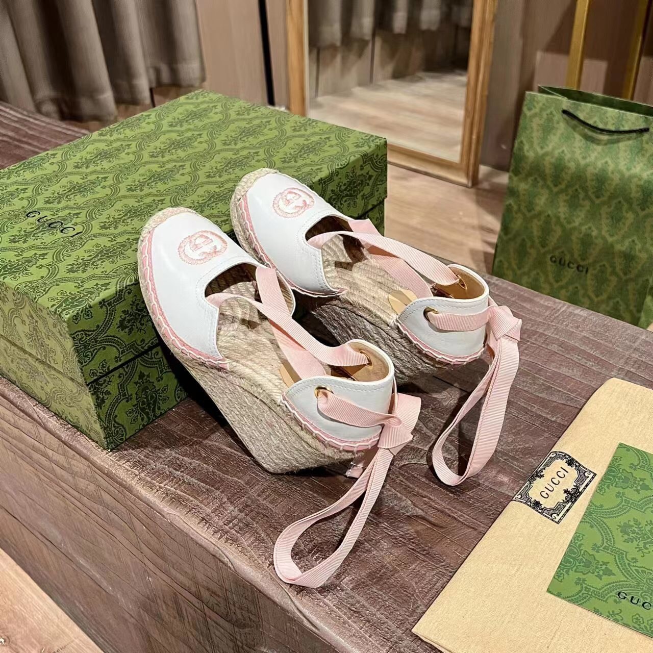 Gucci Gg Canvas Wedge Espadrilles Pink - Image 2