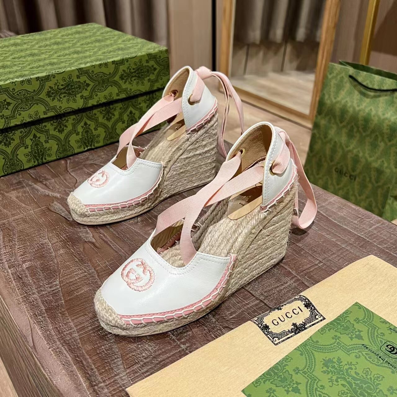 Gucci Gg Canvas Wedge Espadrilles Pink - Image 8