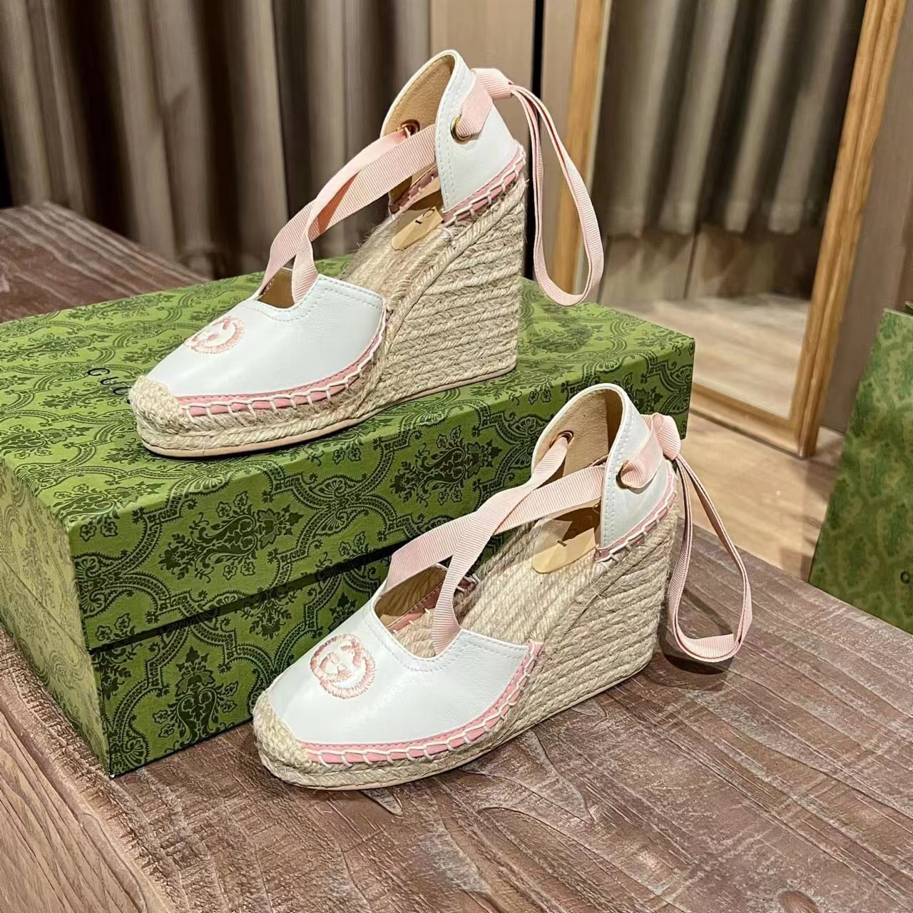Gucci Gg Canvas Wedge Espadrilles Pink - Image 3