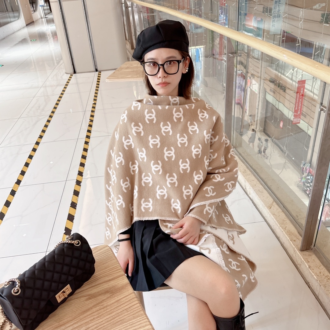 Chanel CC Logo Camellia Scarf Beige - Image 3