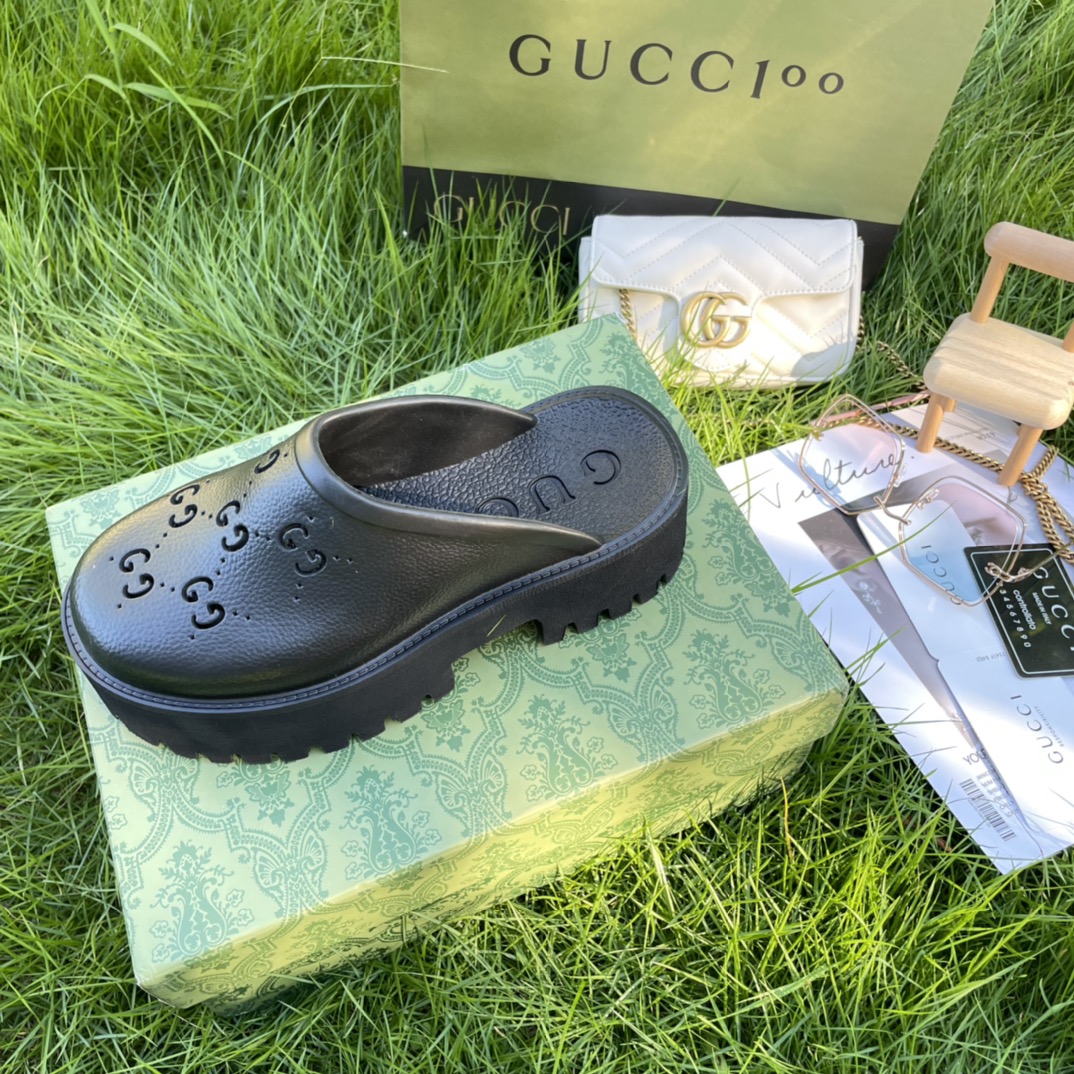 Gucci Men'S Slip On Sandal Black Gg Rubber 655517 Jfb00 1000 - Image 2