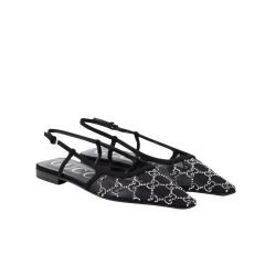 Gucci Gg Embellished Slingback Flats Black