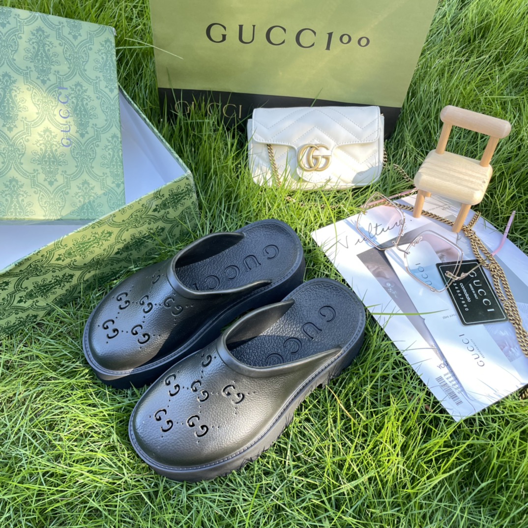 Gucci Men'S Slip On Sandal Black Gg Rubber 655517 Jfb00 1000 - Image 3