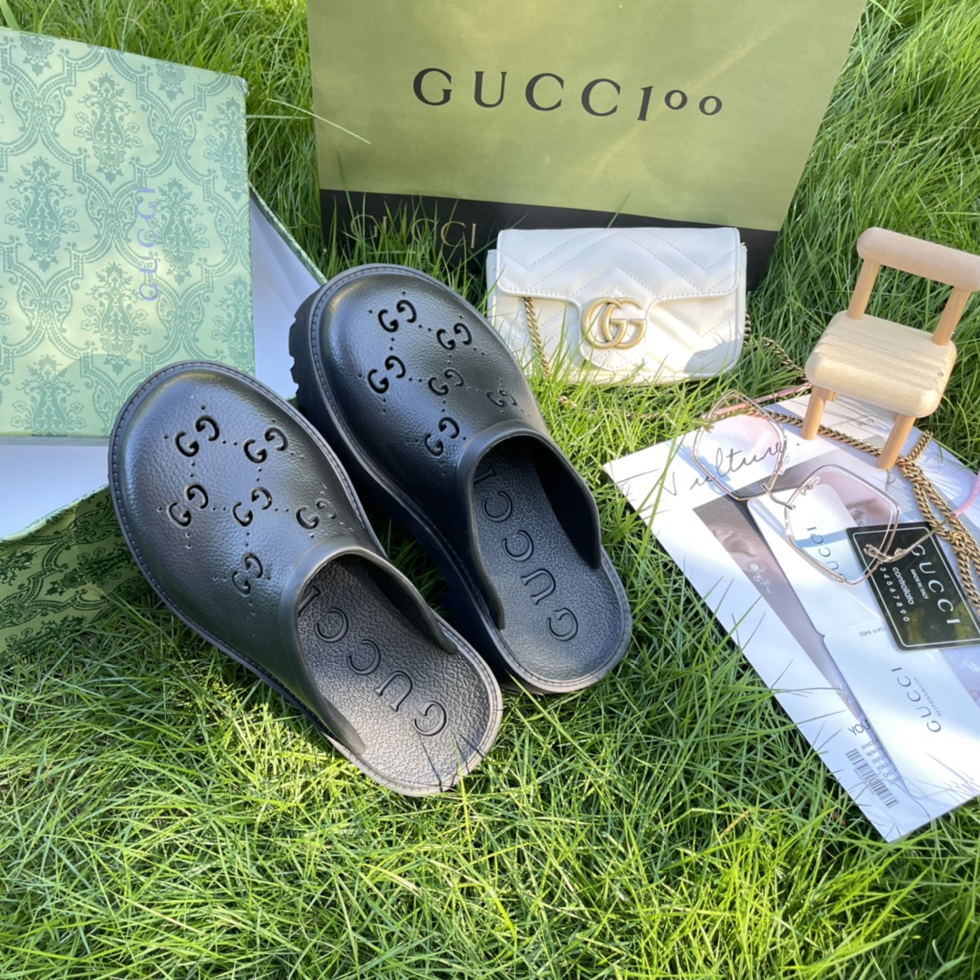 Gucci Men'S Slip On Sandal Black Gg Rubber 655517 Jfb00 1000 - Image 7