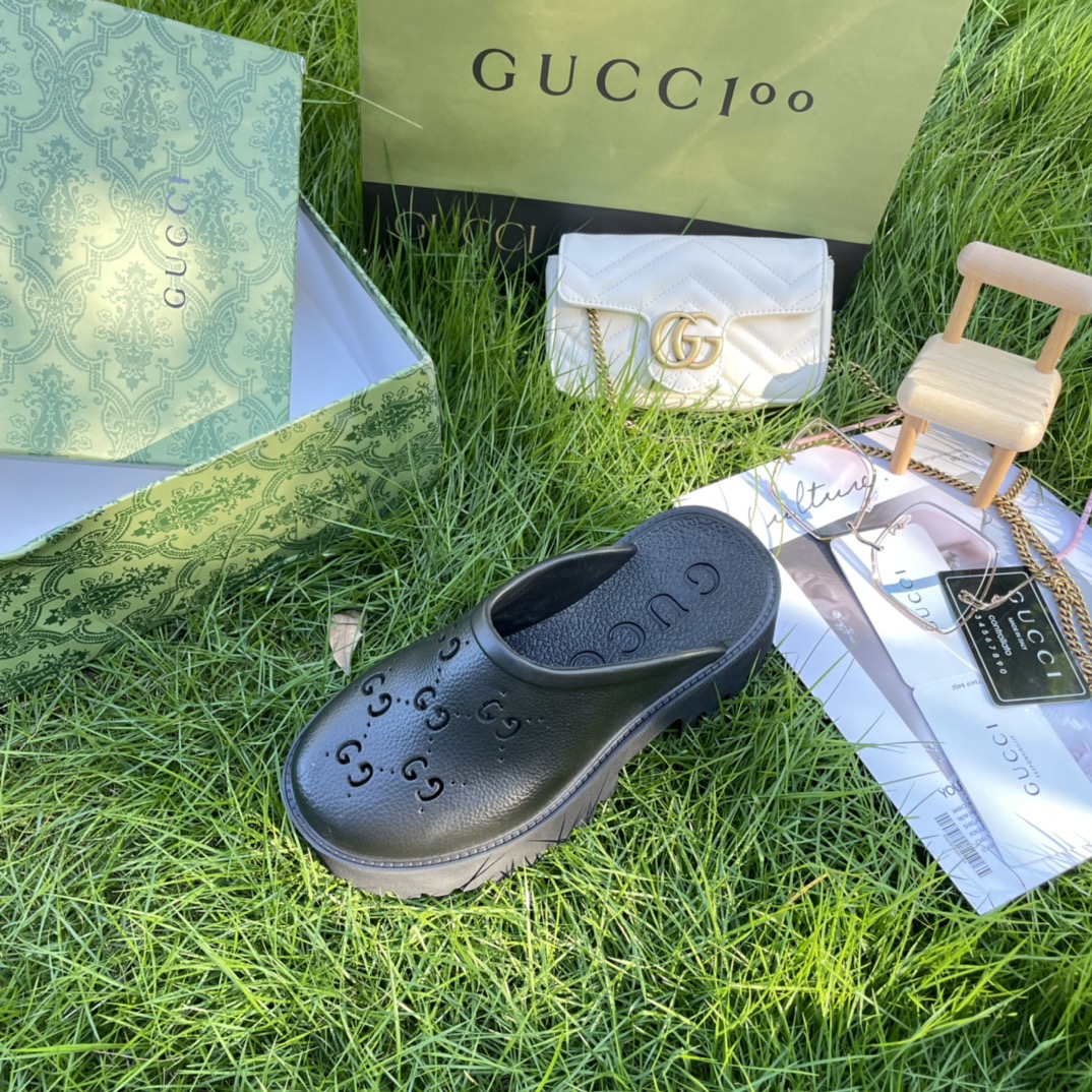 Gucci Men'S Slip On Sandal Black Gg Rubber 655517 Jfb00 1000 - Image 8