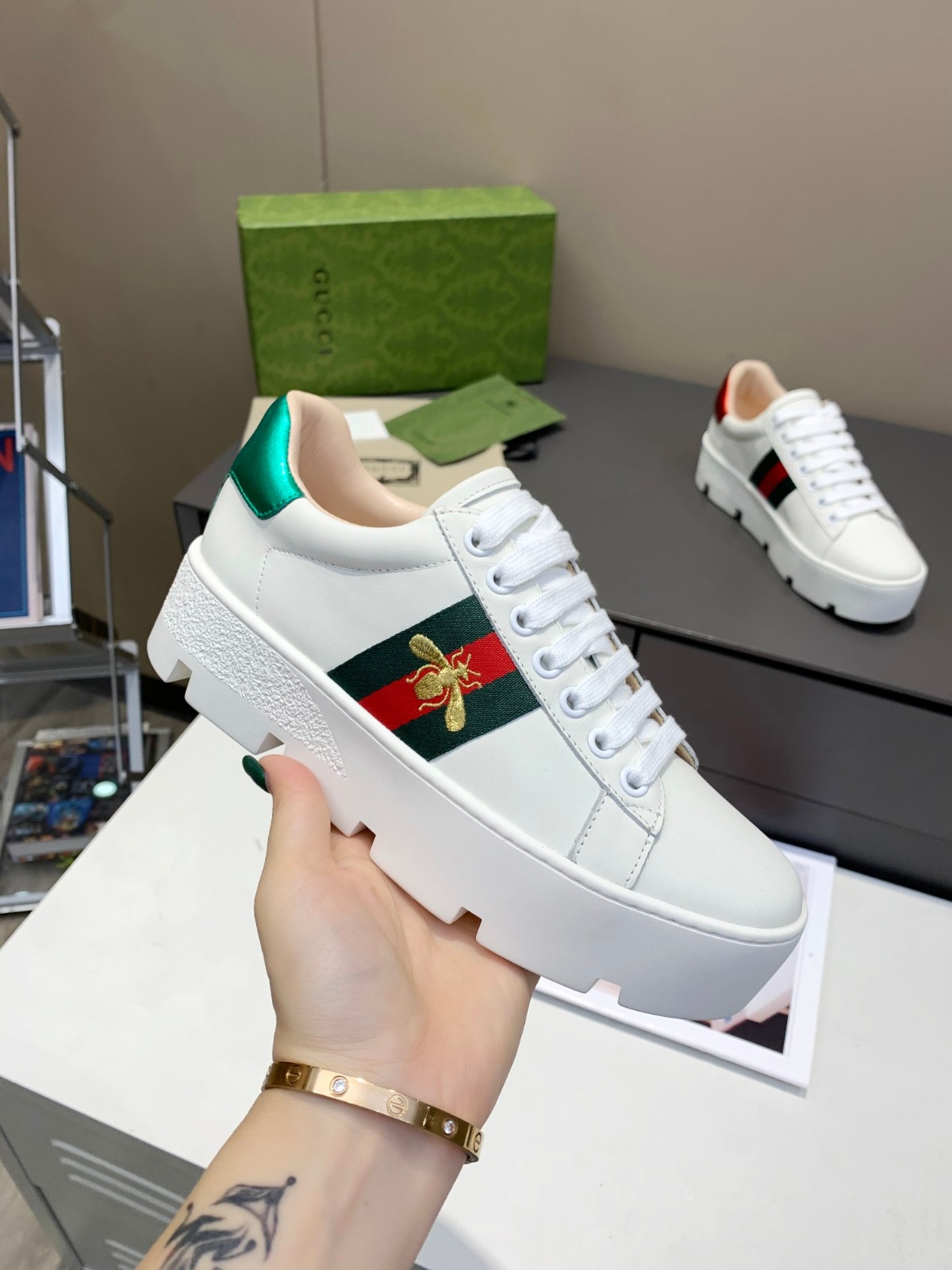 Gucci Ace Embroidered Platform Sneaker White 577573 Dope0 9064 - Image 2