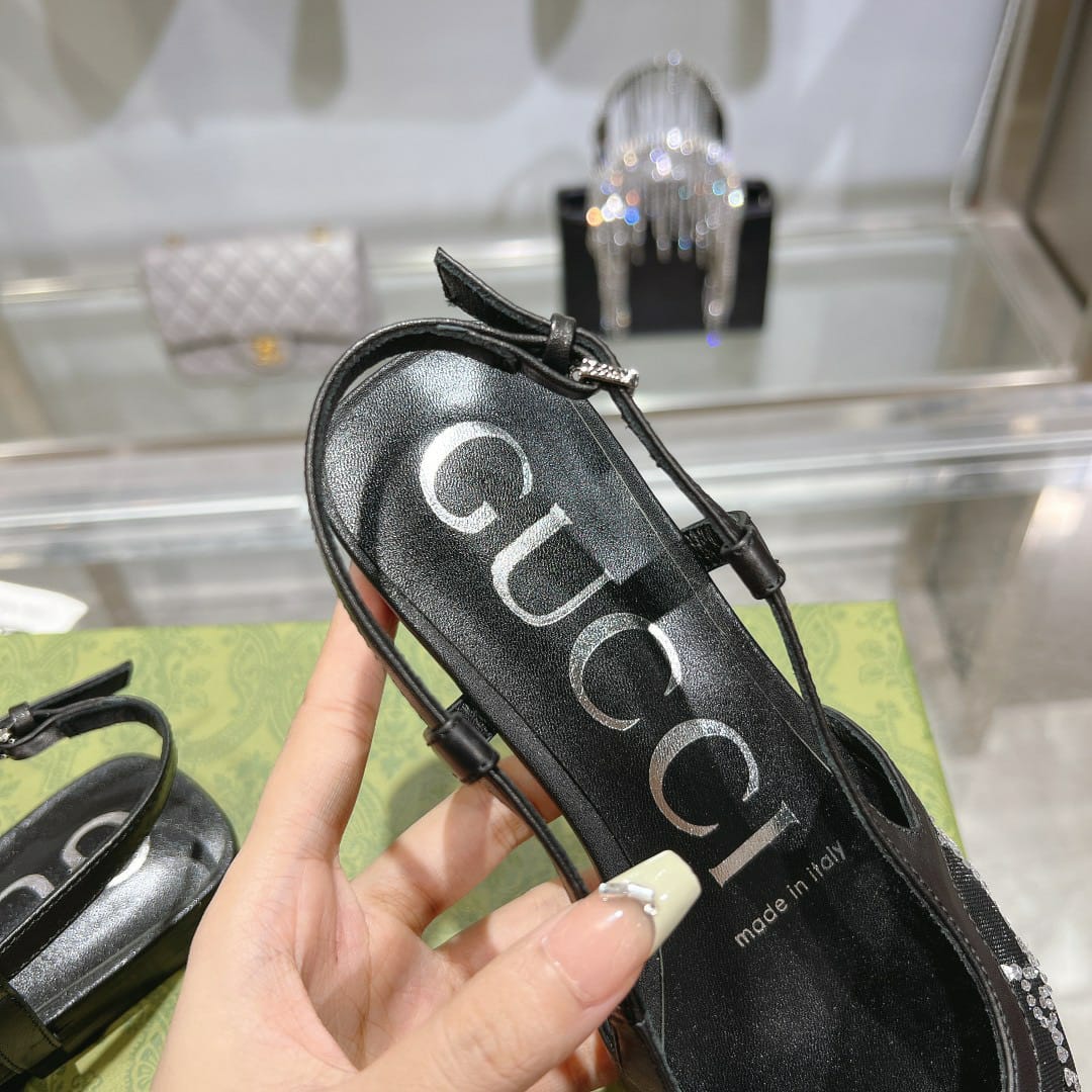 Gucci Gg Embellished Slingback Flats Black - Image 6