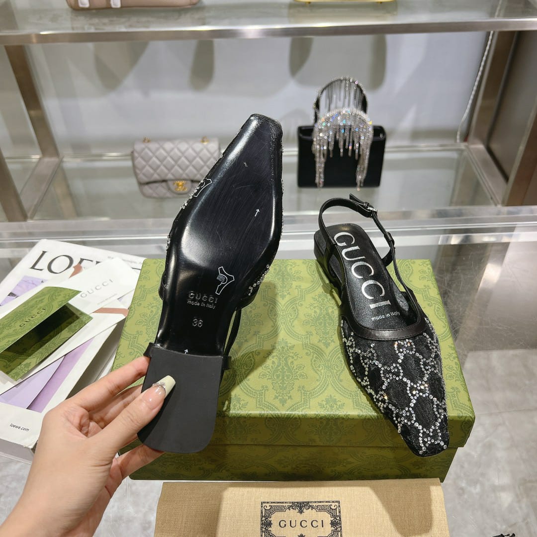 Gucci Gg Embellished Slingback Flats Black - Image 7