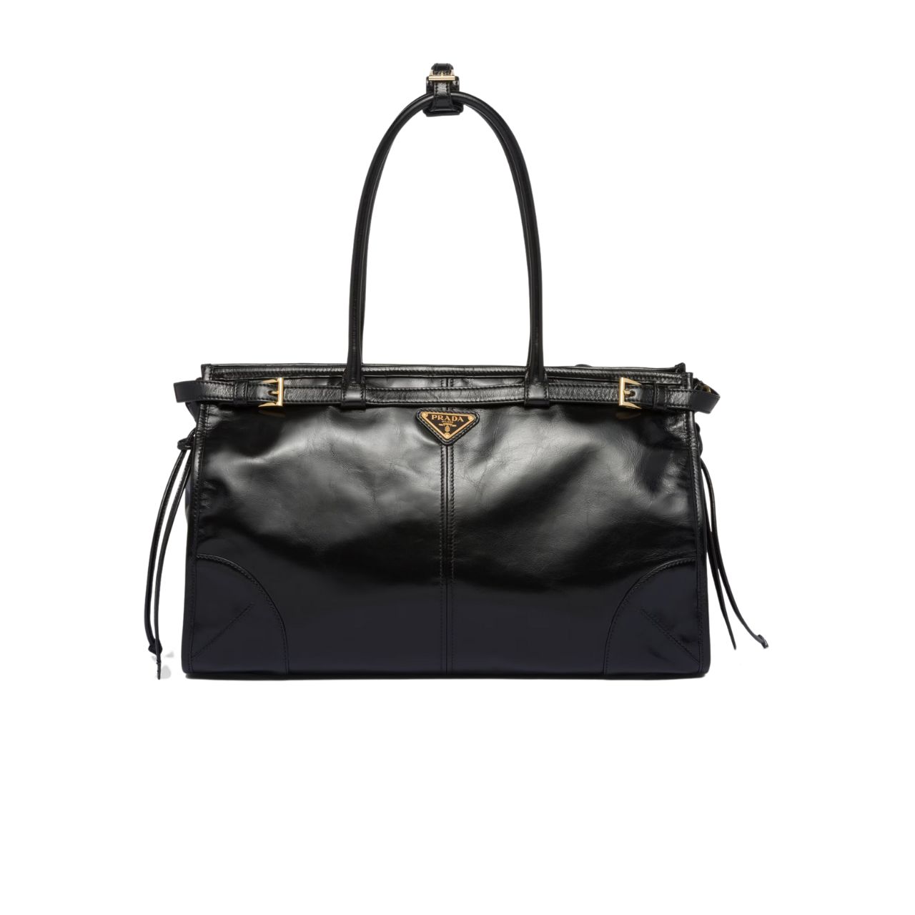 Prada Nylon Tote With Embroidered Logo Black 32Cm